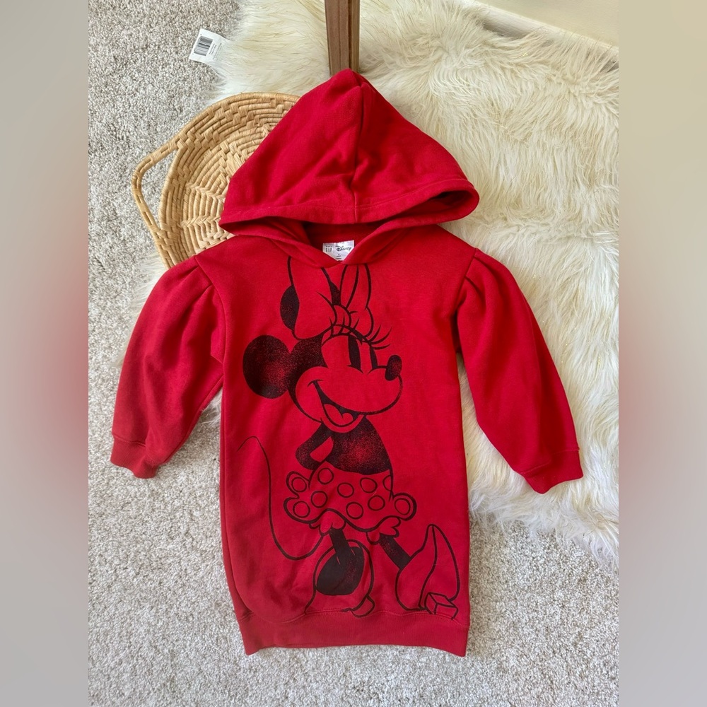 babyGap Disney Red Minnie Mouse Graphic Hoodie Dress Size 4